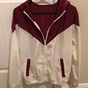 white/maroon windbreaker